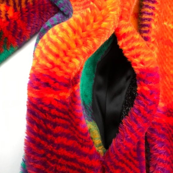 Monterey Fashions VTG Women's Rainbow Plaid Faux Fur Coat/Jacket Size Med Petite - Picture 6 of 13